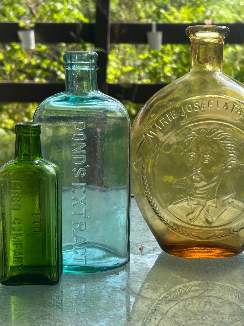 3 Antique Embossed Glass Bottles Lot – Pond’s Extract, LISO Company & Marie Jose